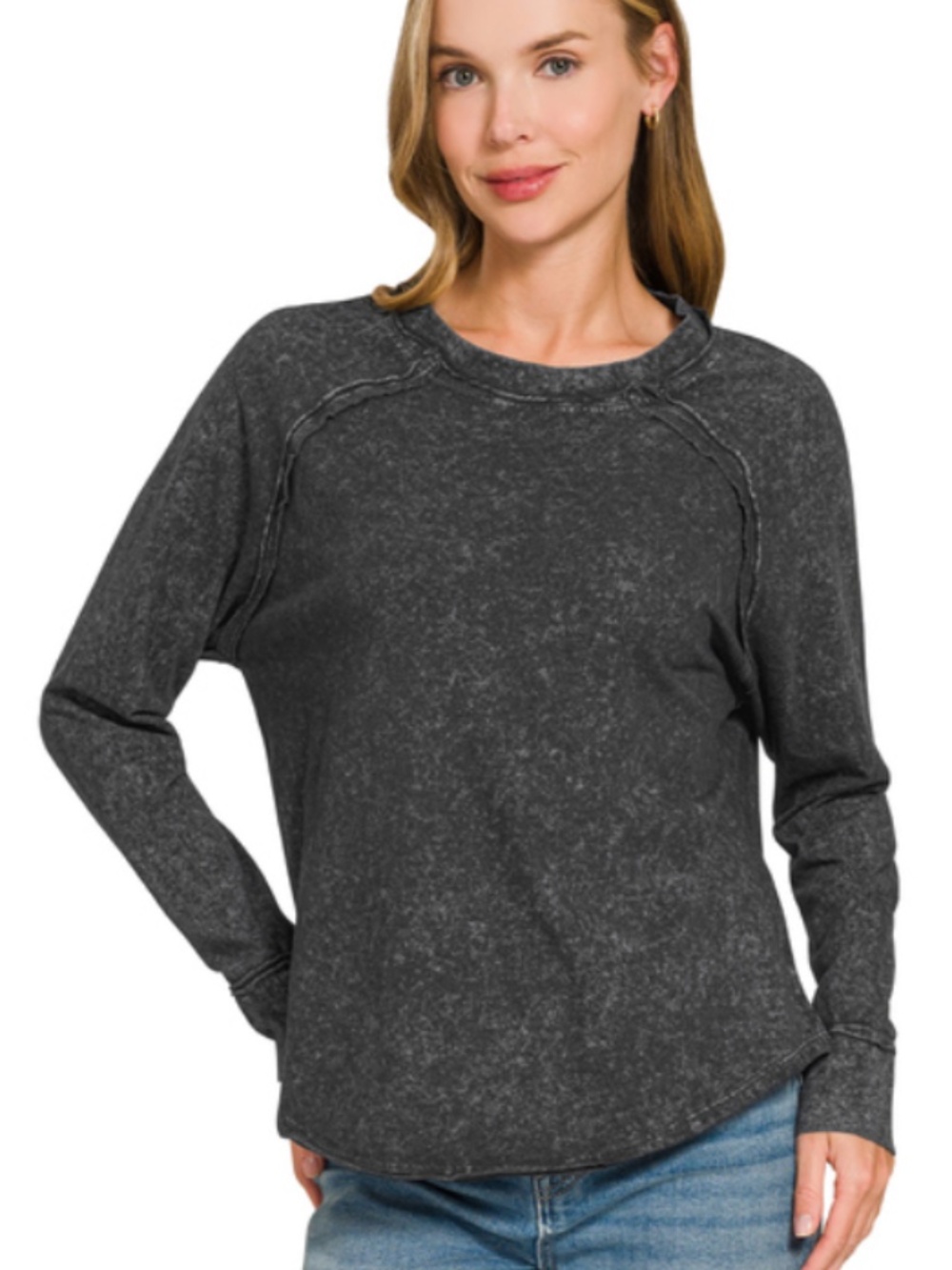WASH BLACK SCOOP NECK COTTON TOP
